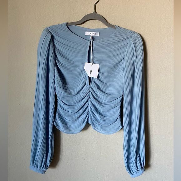 NWT Frame Pleated Billow Sleeve Blue Top Blouse Chambray Size XS - Picture 7 of 8